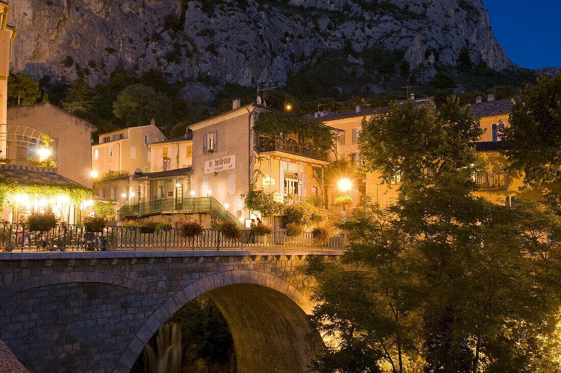 Moustiers-Sainte-Marie at dusk, Alpes-de-Haute-Provence, Provence, France, Europe