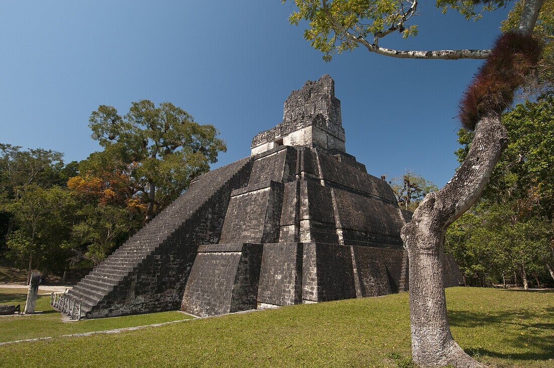 Temple II, Mayan archaeological site, Tikal, UNESCO World Heritage Site, Guatemala, Central America