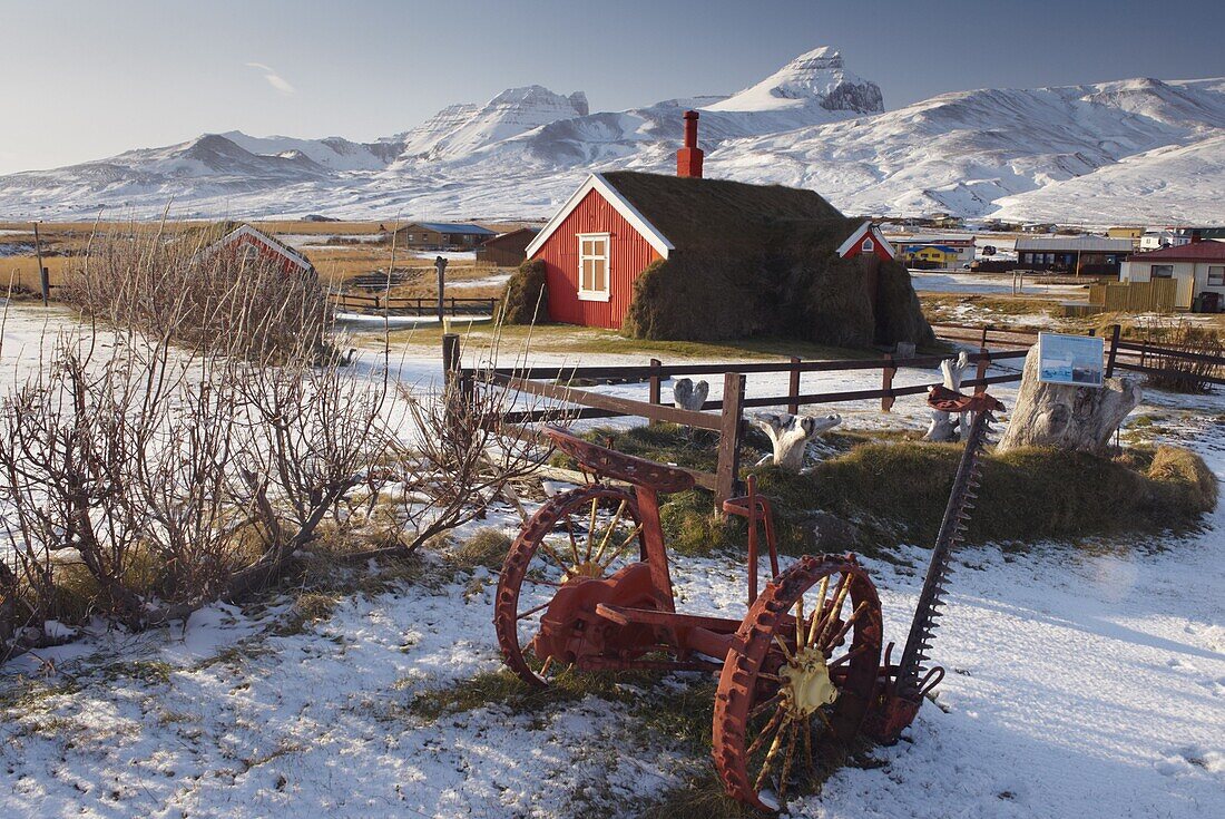 Lindarbakki turf house at Bakkagerdi, Borgarfjordur Eystri, East Fjords area, Iceland, Polar Regions