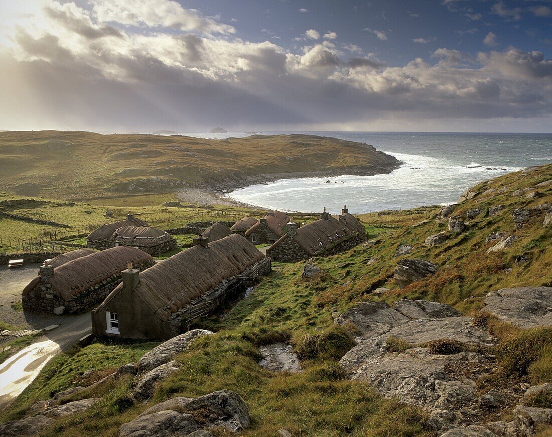 Black houses village, restored, Garenin (Gearannan), Isle of Lewis, Outer Hebrides, Scotland, United Kingdom, Europe