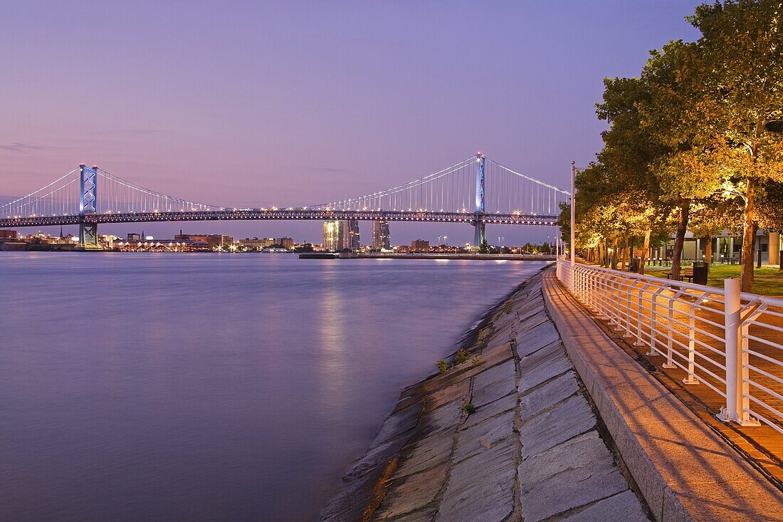Camden Waterfront and Ben Franklin Bridge, City of Camden, New Jersey, United States of America, North America