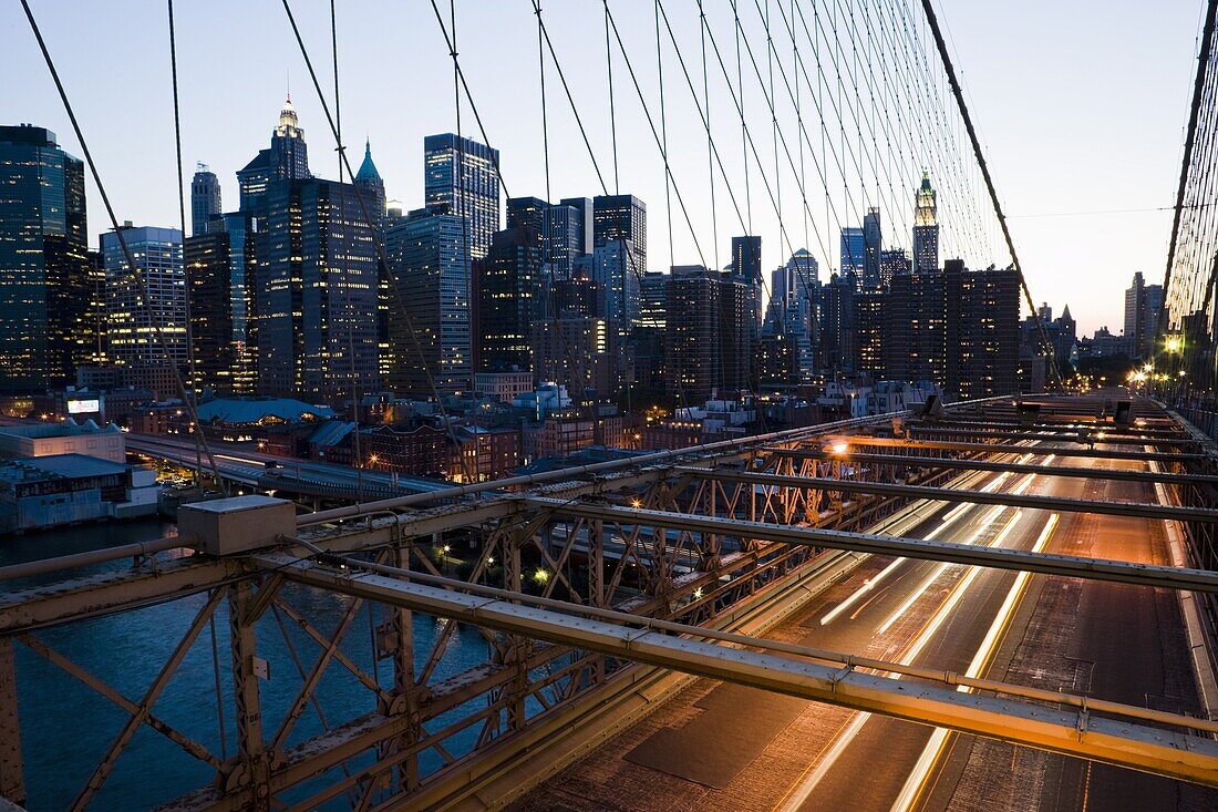 Brooklyn Bridge in the evening,  Manhattan, New York, United States of America, North America