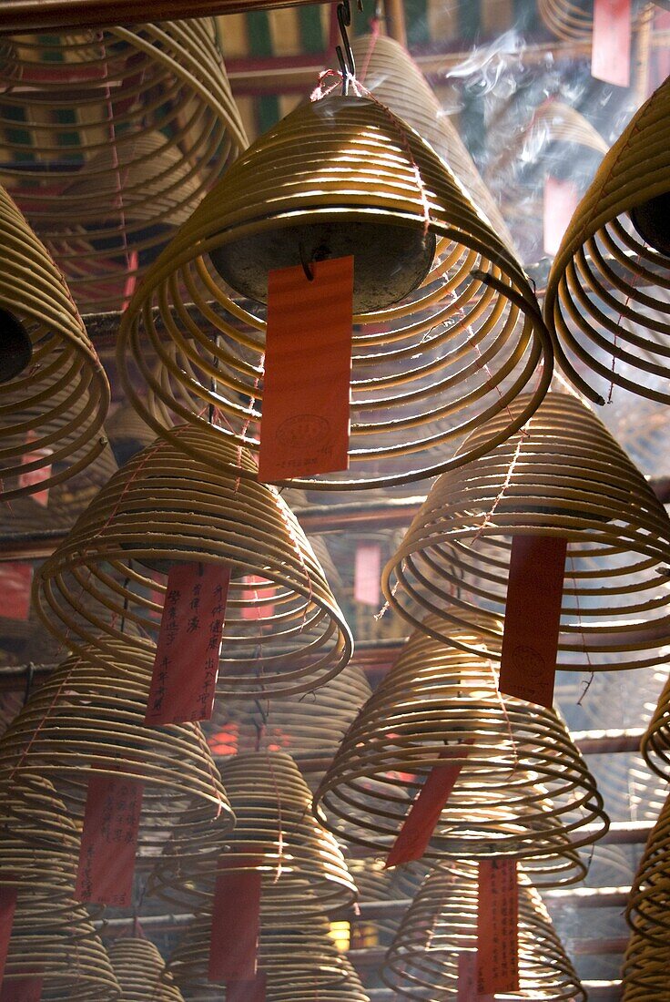 Incense cones hung from the ceiling, Man Mo Temple, Sheung Wan, Hong Kong, China, Asia
