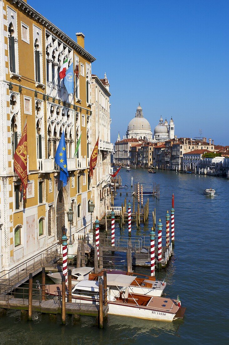The Grand Canal and the Church of Santa Maria della Salute in the distance, viewed from the Academia Bridge, Venice, UNESCO World Heritage Site, Veneto, Italy, Europe