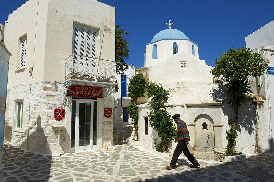 Blue domed church, Parikia (Hora), Paros, Cyclades, Greek Islands, Greece, Europe