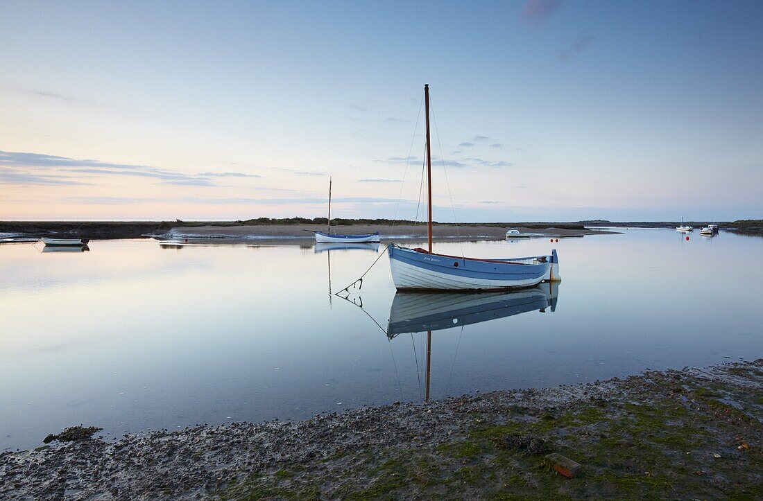 A calm spring evening at Burnham Overy Staithe on the North Norfolk coast, Norfolk, England, United Kingdom, Europe