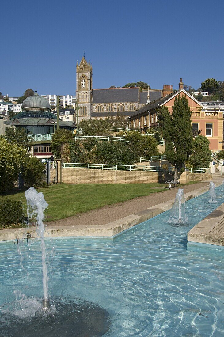 The Water Garden and St. Johns Church, Torquay, Devon, England, United Kingdom, Europe