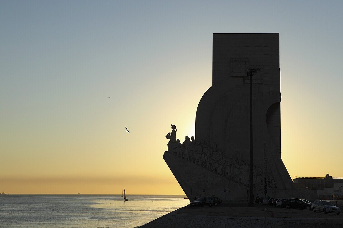 Sundown at the Monument to the Discoveries (Padrao dos Descobrimentos) by the River Tagus (Rio Tejo) in Belem, Lisbon, Portugal, Europe