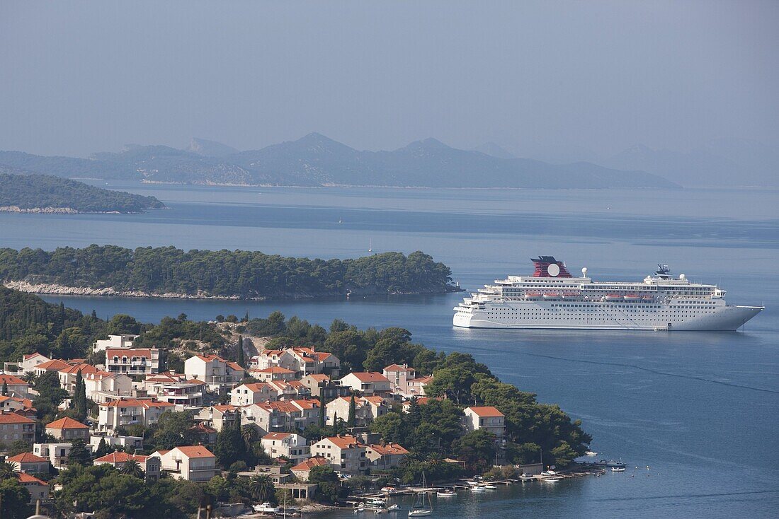 Cruise ships moored in port of Gruz, Dalmatia, Croatia, Europe