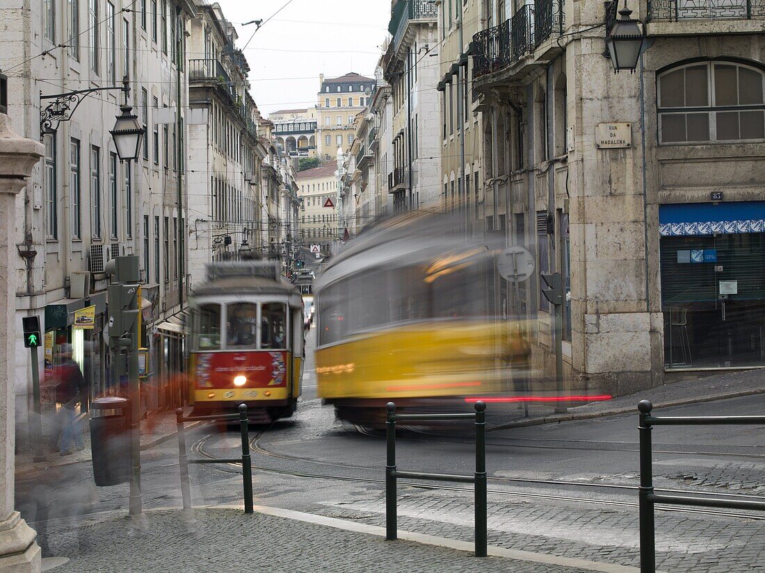 Trams in the old town, Lisbon, Portugal, Europe