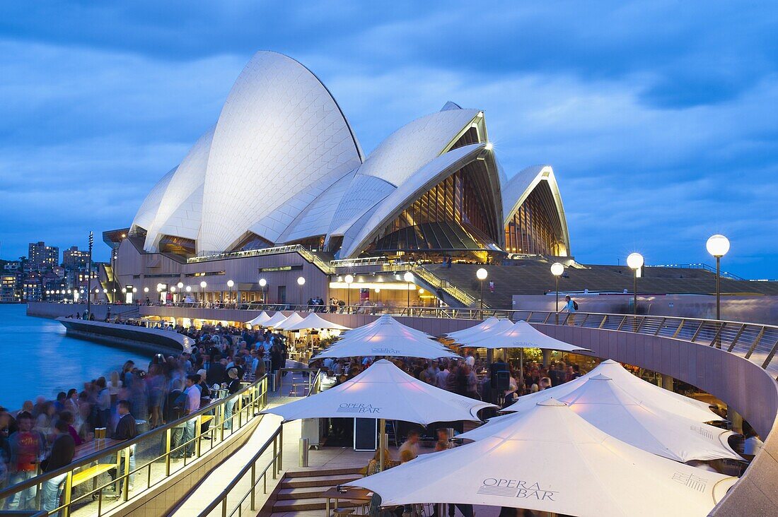 People at the Opera Bar in front of Sydney Opera House, UNESCO World Heritage Site, at night, Sydney, New South Wales, Australia, Pacific