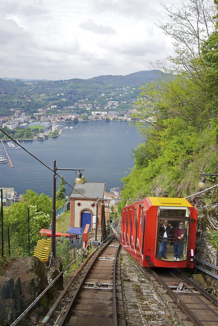 View of the city of Como from Como-Brunate funicular, Lake Como, Lombardy, Italian Lakes, Italy, Europe