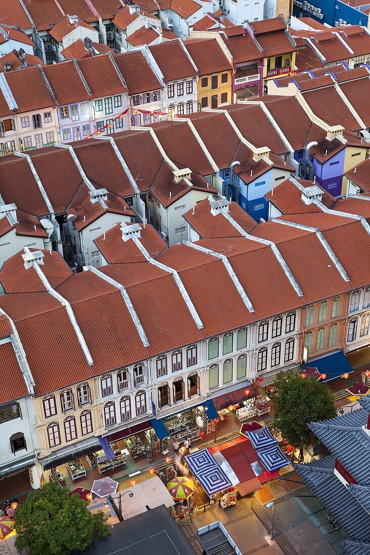 Elevated view over traditional houses in Chinatown, Singapore, Southeast Asia, Asia