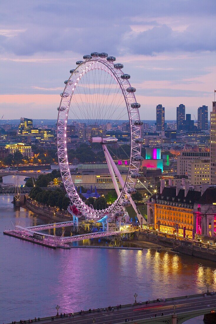 London Eye at twilight seen from Victoria Tower, London, England, united Kingdom, Europe