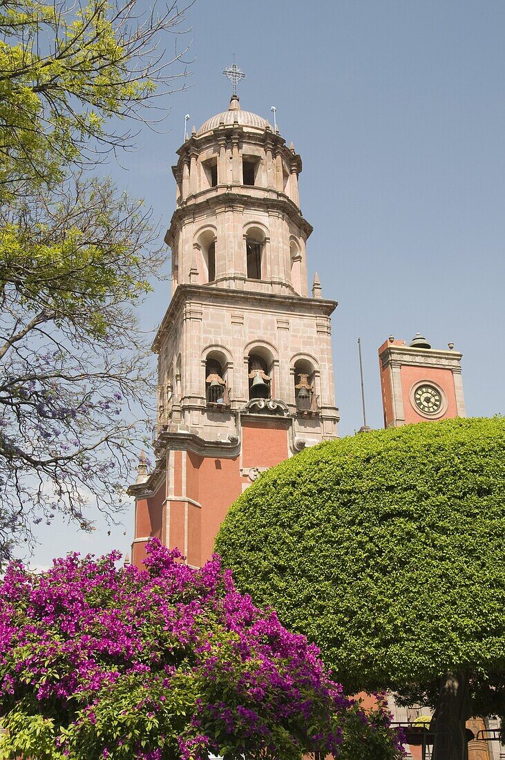 Tower of the convent church of San Francisco, Santiago de Queretaro (Queretaro), a UNESCO World Heritage Site, Queretaro State, Mexico, North America
