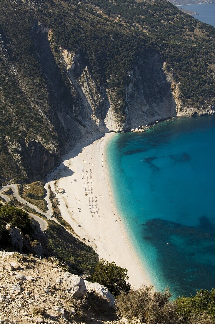 Myrtos Beach, the best beach for sand near Assos, Kefalonia (Cephalonia), Greece, Europe