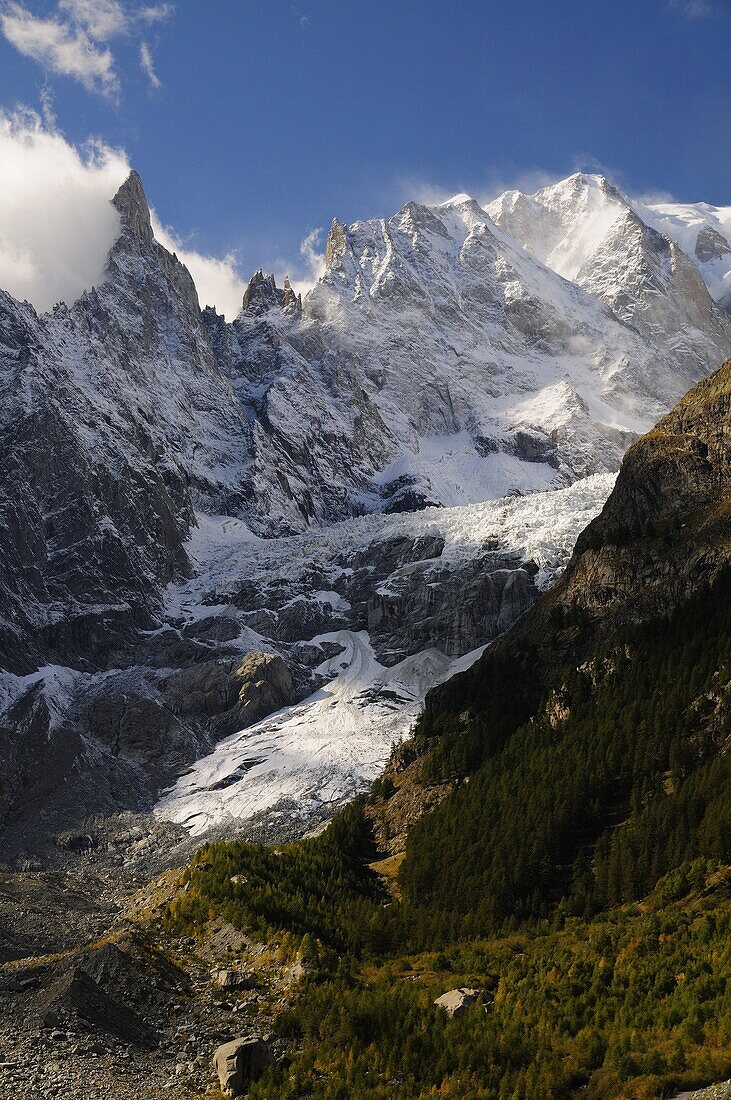 Monte Bianco (Mont Blanc) seen from Vallee d'Aosta, Suedtirol, Italy, Europe