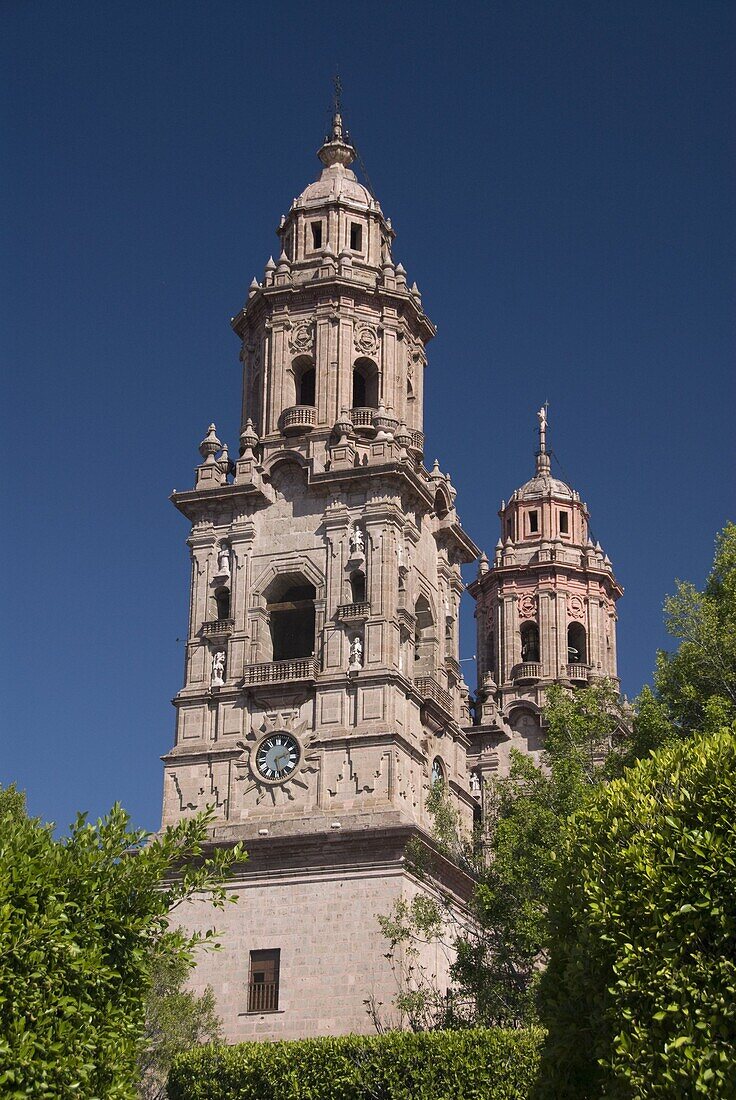 View from the Plaza de Armas of the Cathedral of Morelia, Morelia, Michoacan, Mexico, North America