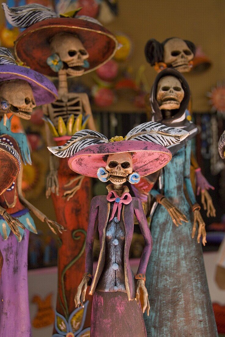 Detail of figurines on sale for the Day of the Dead celebration, San Miguel de Allende, Guanajuato, Mexico, North America