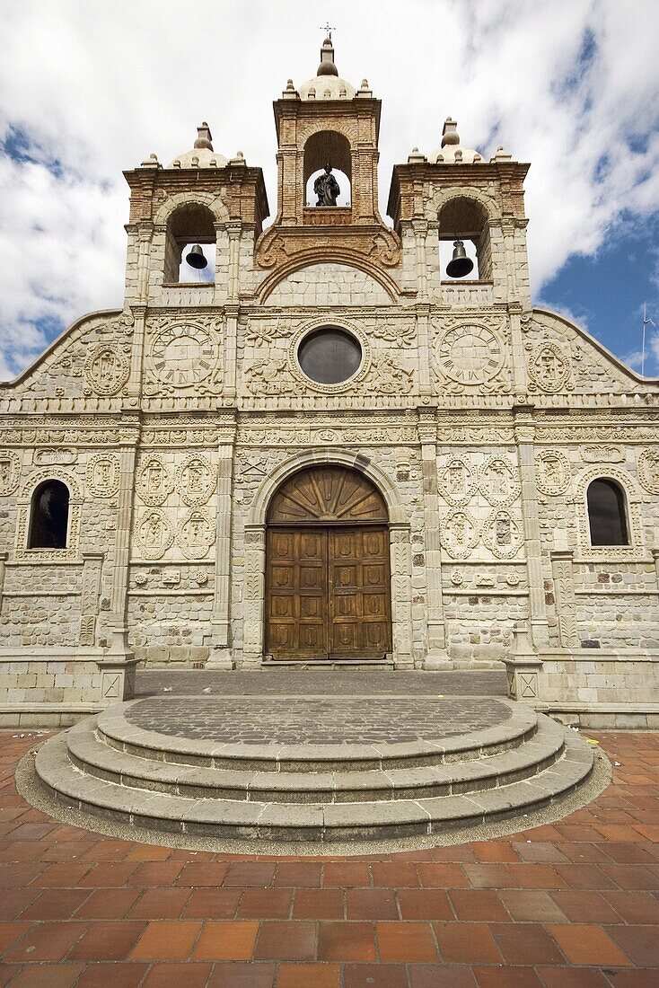 Baroque mestizo limestone facade of the Cathedral in this colonial-style provincial capital, Riobamba, Chimborazo Province, Central Highlands, Ecuador, South America