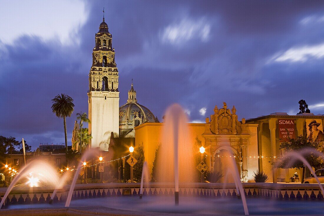 Fountain and Museum of Man in Balboa Park, San Diego, California, United States of America, North America