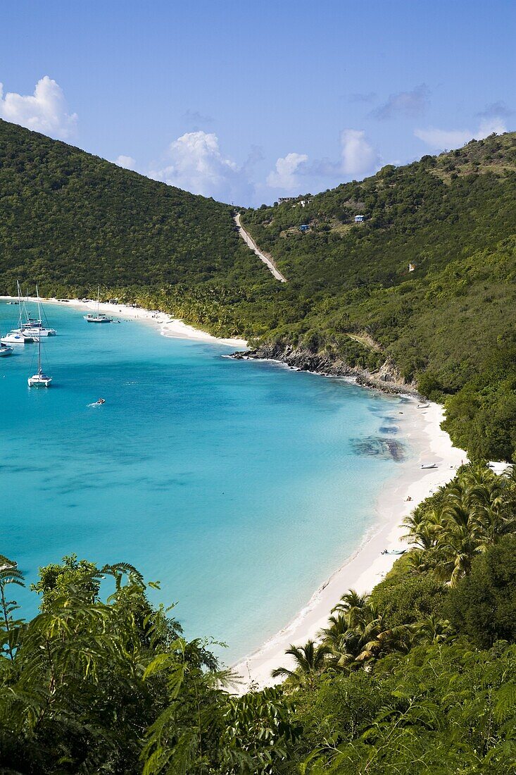 Yachts anchored in White bay, island of Jost Van Dyck, British Virgin Islands, West Indies, Caribbean, Central America
