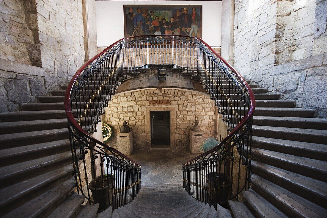 Staircase in Colegio de San Nicolas, dating from 1540, The University of Michoacan, first university in the Americas, Morelia, UNESCO World Heritage Site, Michoacan state, Mexico, North America