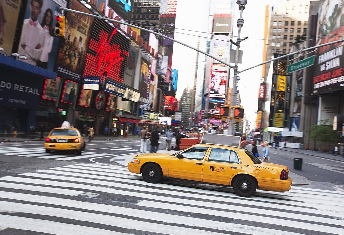 Taxi cabs in Times Square, Midtown, Manhattan, New York City, New York, United States of America, North America
