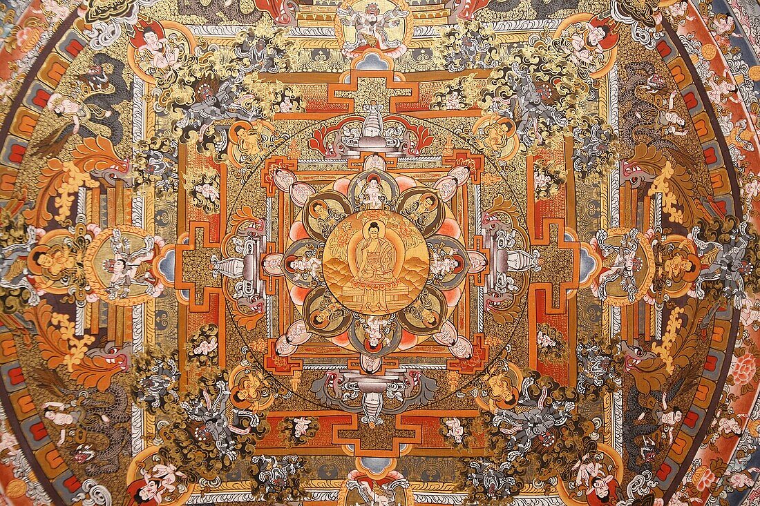 Mandala on a thangka, Bhaktapur, Nepal, Asia
