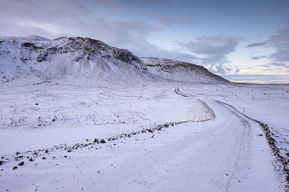 Blafell (the blue mountain), 1204m, in winter, near Gullfoss. guards southern approaches to the Kjolur region of central Iceland, Iceland, Polar Regions