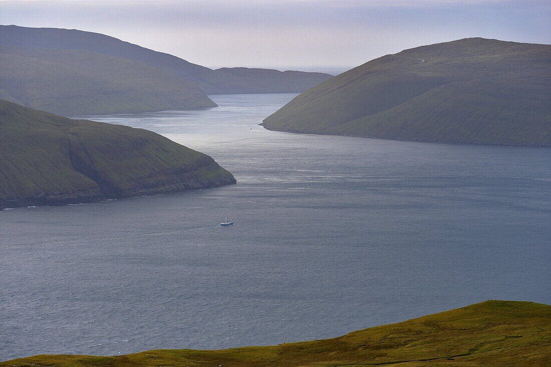 Vestmannasund between Vagar on the left and Streymoy islands, from Streymoy, Faroe Islands (Faroes), Denmark, Europe