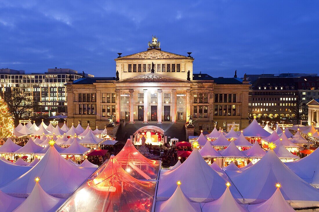 Traditional Christmas Market at Gendarmenmarkt,  illuminated at dusk,  Berlin,  Germany,  Europe