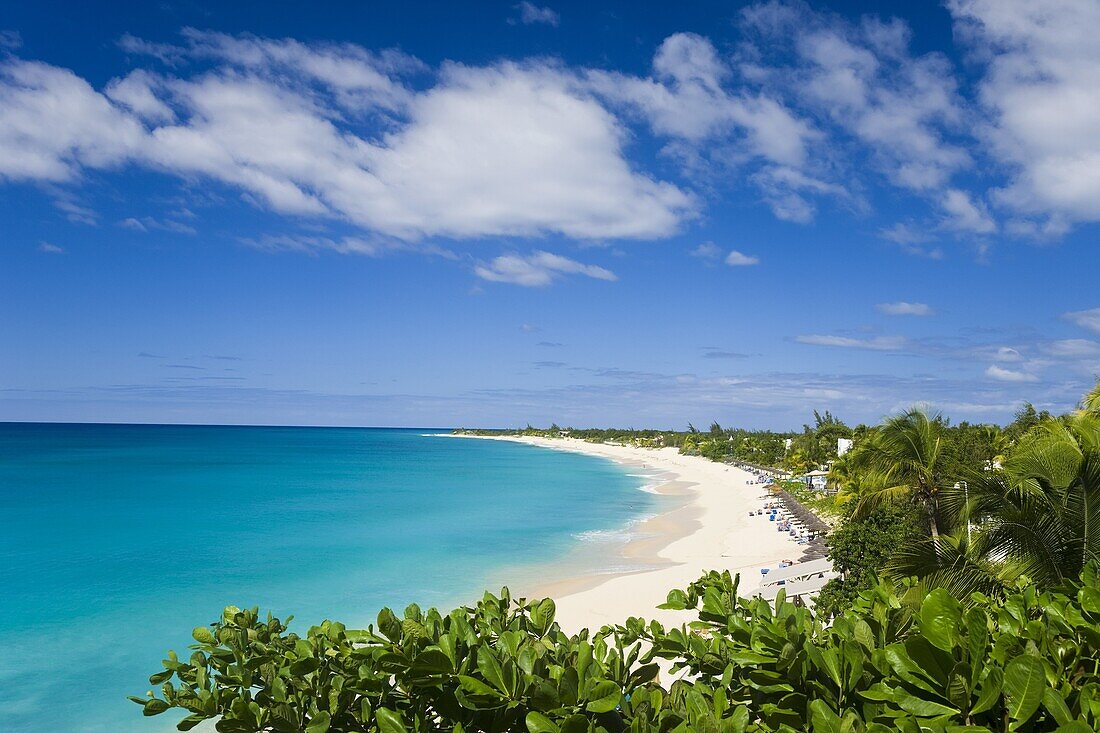 Elevated view of Baie Longue (Long Bay) Beach,  St. Martin,  Leeward Islands,  West Indies,  Caribbean,  Central America