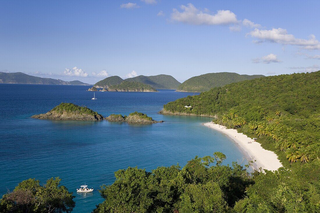 Elevated view over the world famous beach at Trunk Bay,  St. John,  U.S. Virgin Islands,  West Indies,  Caribbean,  Central America