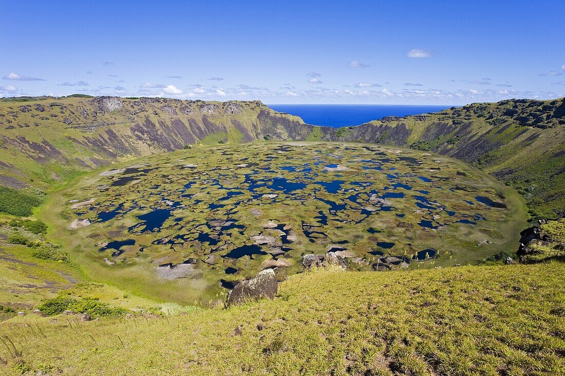 Crater of Ranu Kau,  Rapa Nui (Easter Island),  Chile,  South America