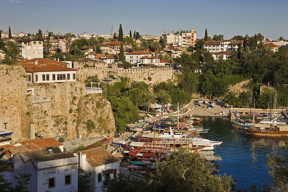 Elevated view over the Marina and Roman Harbour in Kaleici,  Old Town,  Antalya,  Anatolia,  Turkey,  Asia Minor,  Eurasia