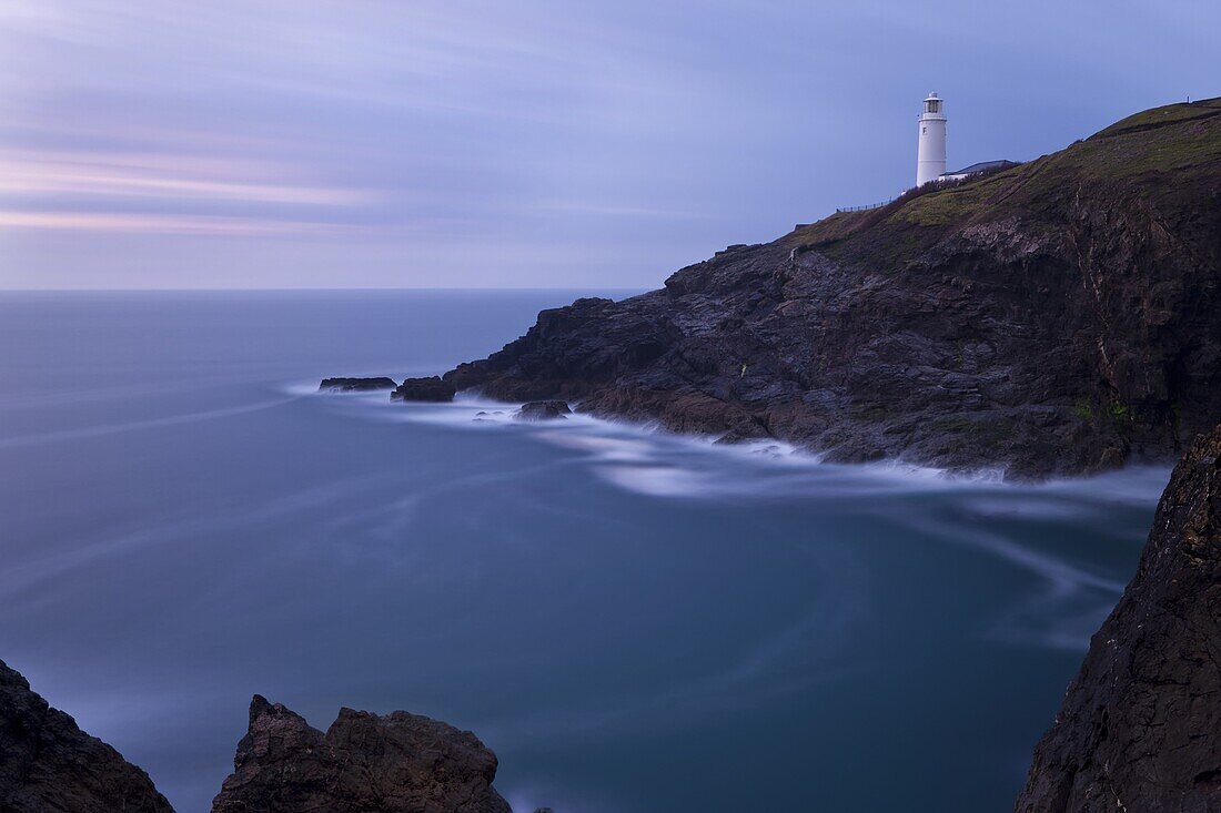 Trevose Lighthouse at dusk,  Trevose Head,  near Padstow,  North Cornwall,  England,  United Kingdom,  Europe