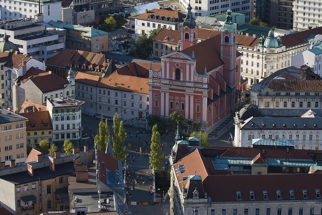 View down on the Franciscan Church of the Annunciation,  Ljubljana,  Slovenia,  Europe