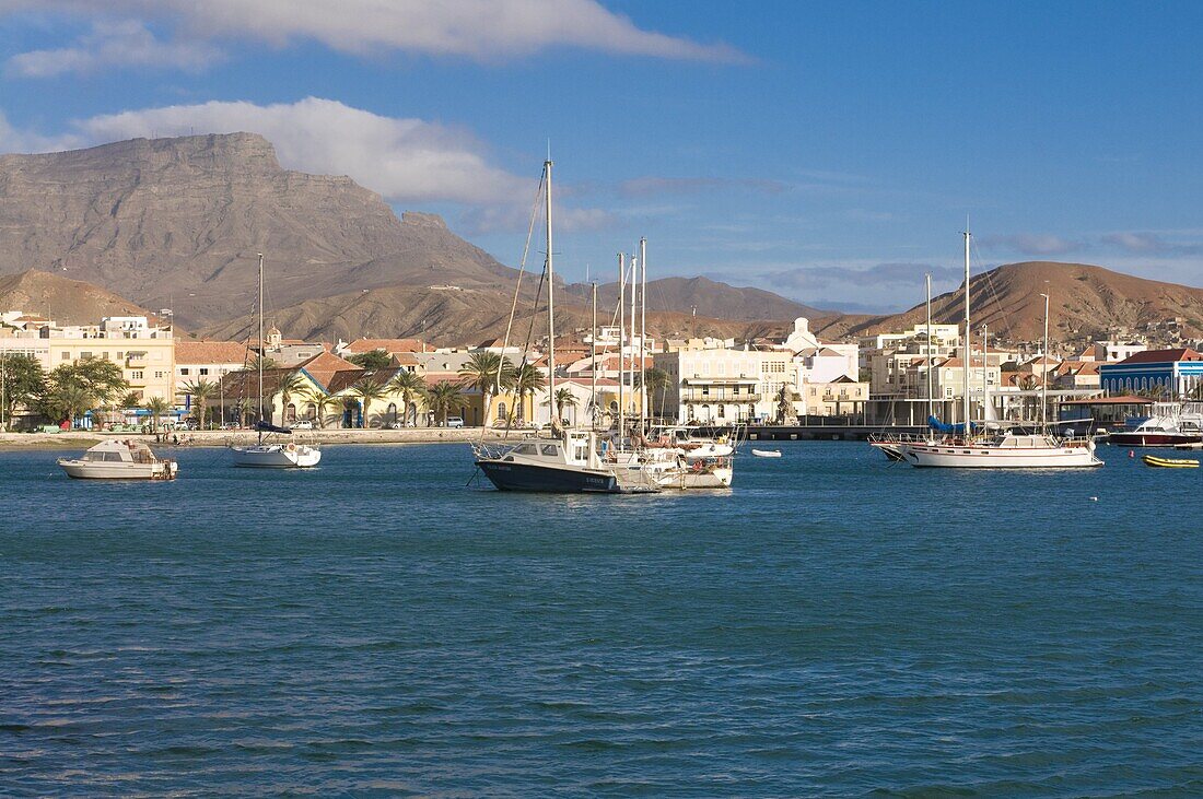 View of fishing port and city,  San Vincente,  Mindelo,  Cape Verde Islands,  Atlantic,  Africa