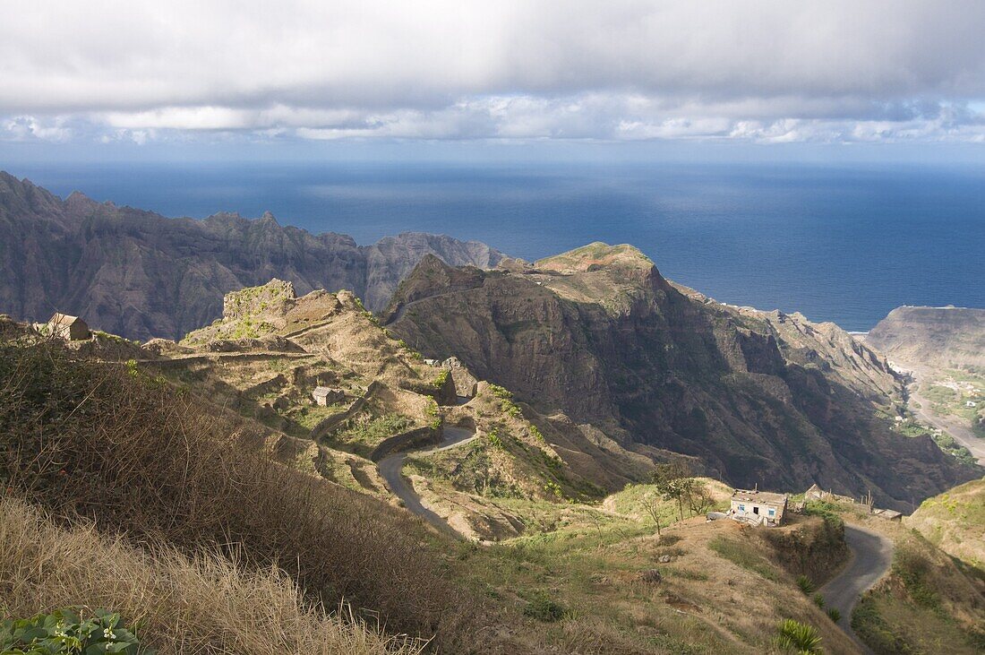 Mountain landscape of the island of San Antao with agricultural terraces,  Cape Verde Islands,  Africa