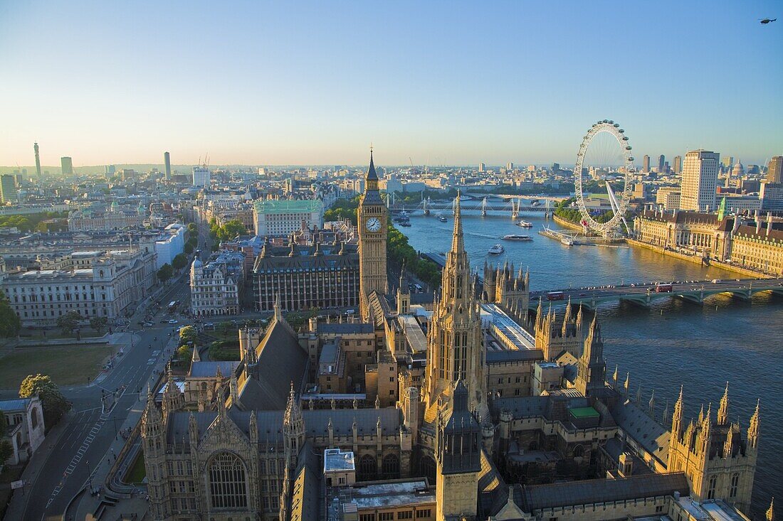 Palace of Westminster and Big Ben,  UNESCO World Heritage Site,  seen from Victoria Tower,  London,  England,  United Kingdom,  Europe