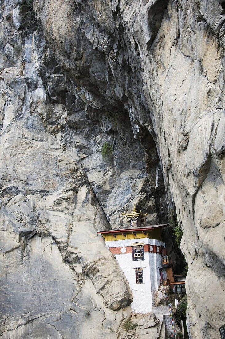 A temple built into the side of a cliff, Tigers Nest (Taktsang Goemba), Paro Valley, Bhutan, Asia