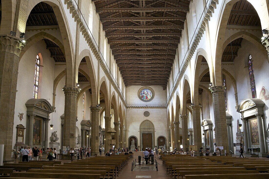 Nave and interior of the Basilica of Santa Croce, Florence, UNESCO World Heritage Site, Tuscany, Italy, Europe