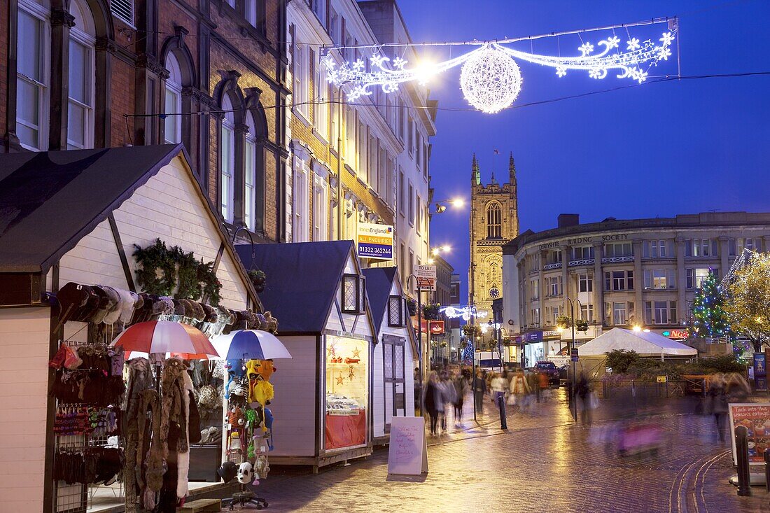 Christmas Market and Cathedral, Derby, Derbyshire, England, United Kingdom, Europe