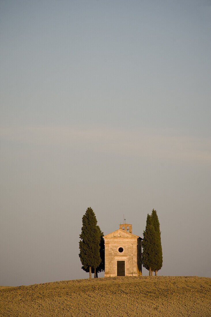 The Chapel Vitaleta and cypress trees in Val d'Orcia, UNESCO World Heritage Site, Tuscany, Italy, Europe