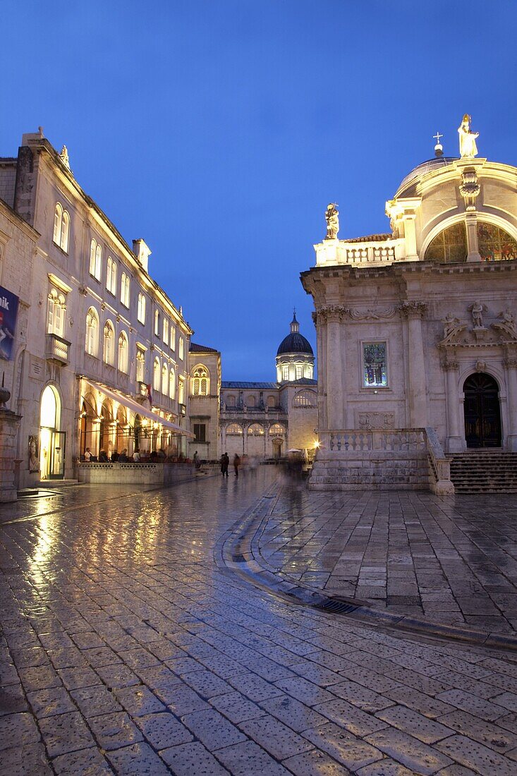 St. Blaise Church and Cathedral at night, Old Town, UNESCO World Heritage Site, Dubrovnik, Croatia, Europe