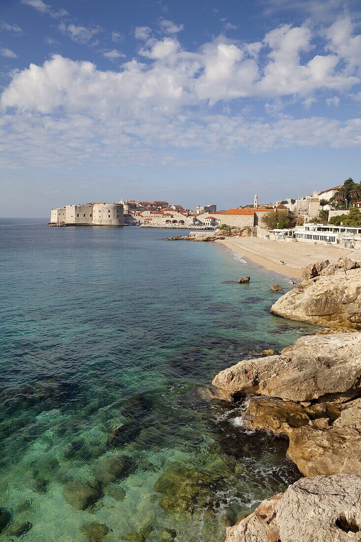 Old Town and rocky shoreline, Dubrovnik, Croatia, Europe