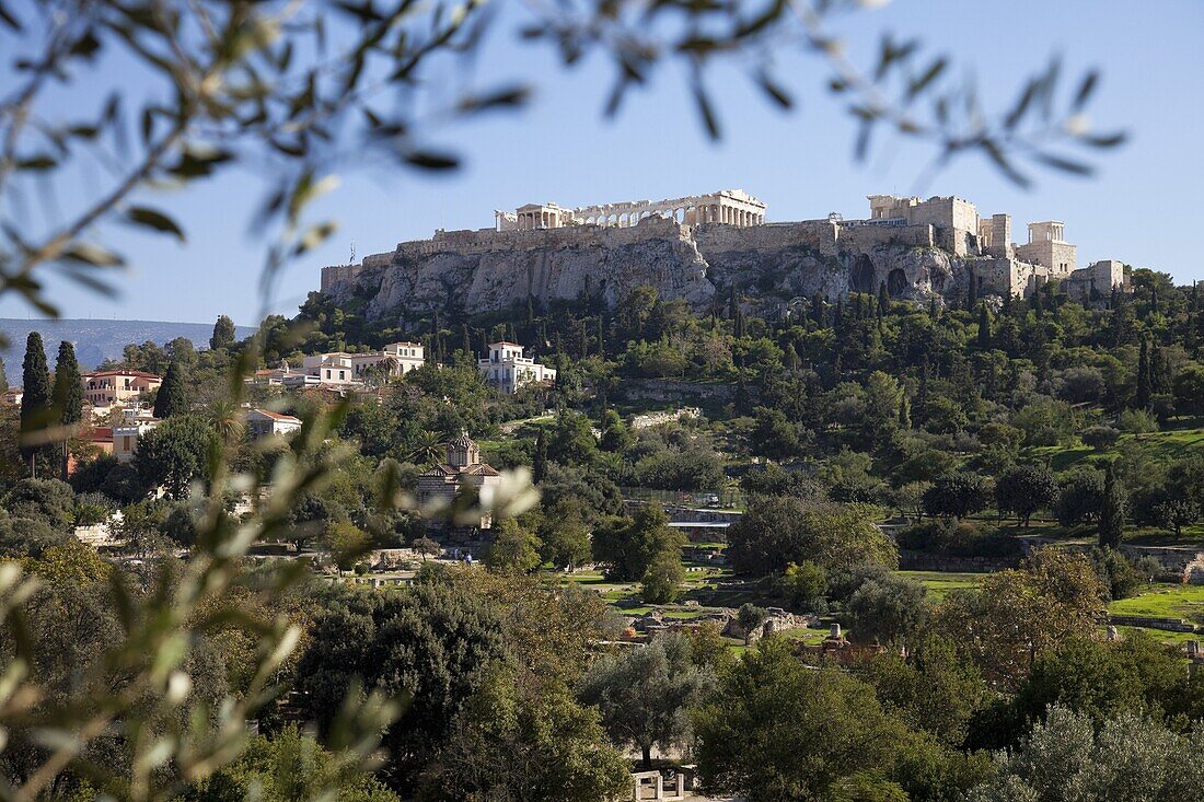 The Acropolis from Ancient Agora, UNESCO World Heritage Site, Athens, Greece, Europe