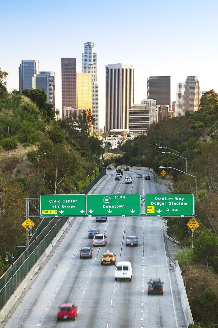 Pasadena Freeway (CA Highway 110) leading to Downtown Los Angeles, California, United States of America, North America