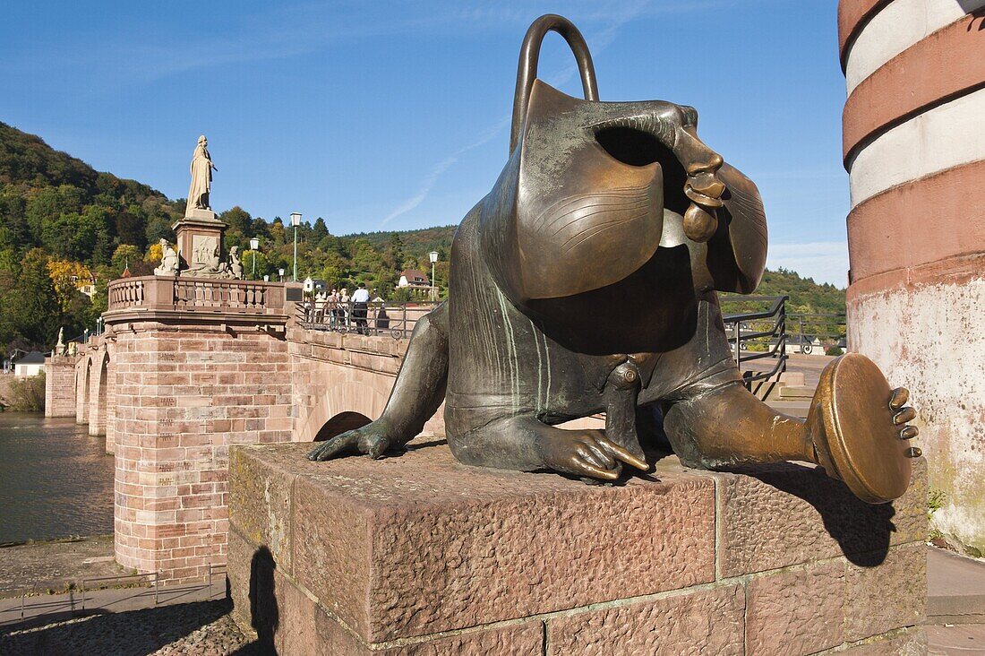 Sculpture at the Alte Brucke (Old Bridge) in Old Town, Heidelberg, Baden-Wurttemberg, Germany, Europe